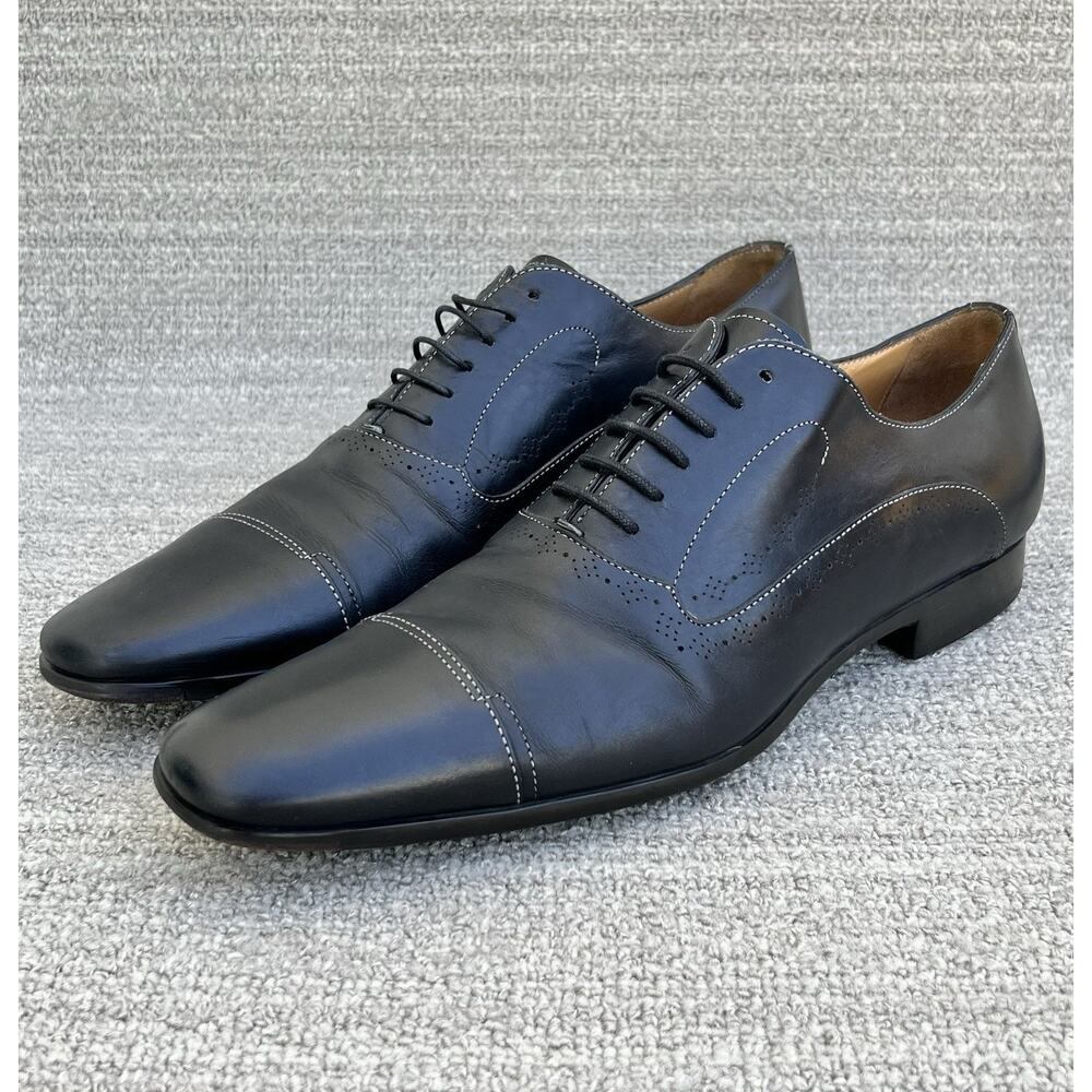 SANTONI Salem Cap Toe Black Leather Oxfords Men's Size 10 US